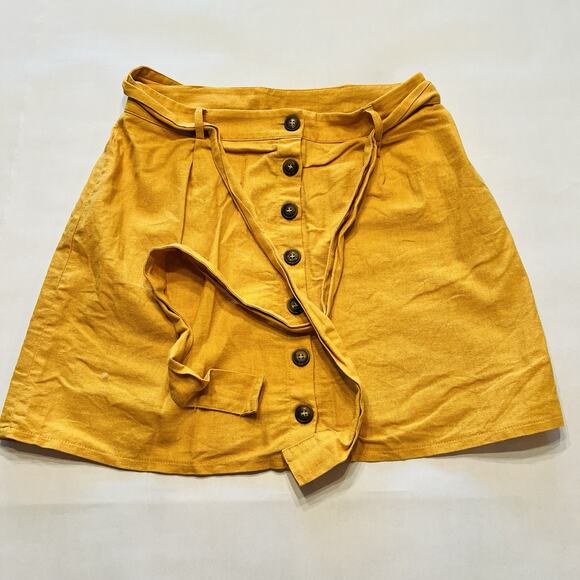 Forever 21 Dresses & Skirts - Forever 21 Mustard Yellow Linen Women’s Mini Skirt Button Front Medium (A0126)